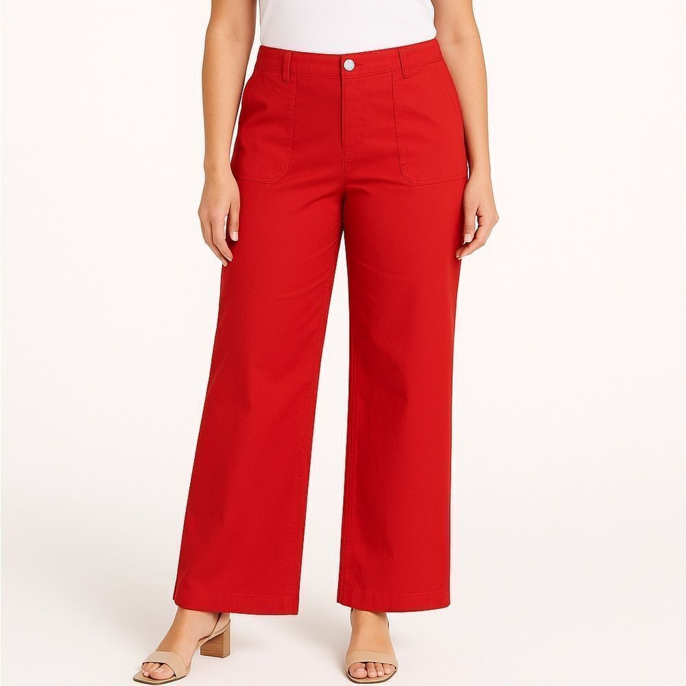 Charter Club Wide-Leg Red Cotton Stretch Pants High-Rise Wide Casual Ankle Pant